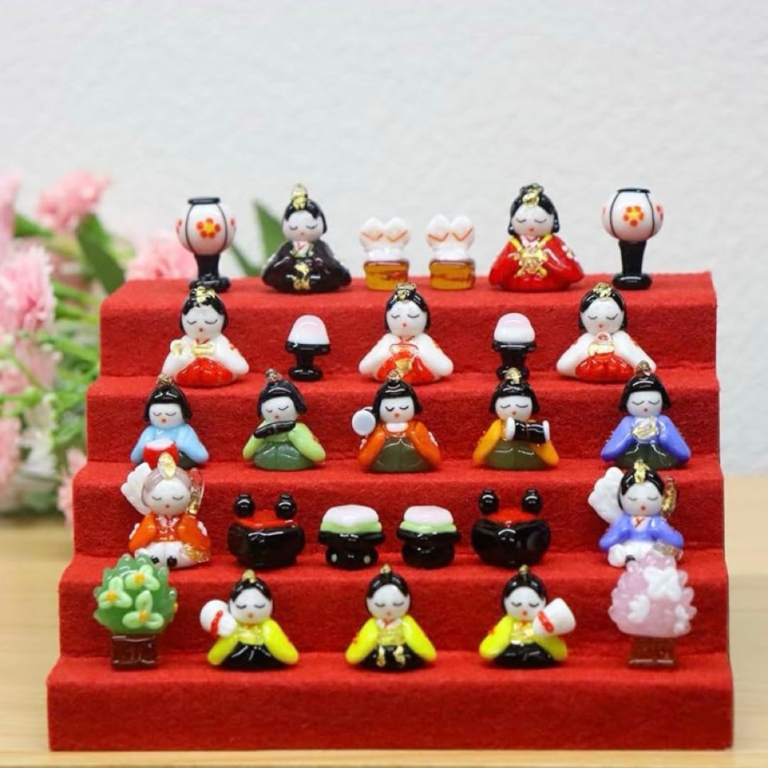 ミント　三段飾り雛セット　ガラス細工　ミニチュア