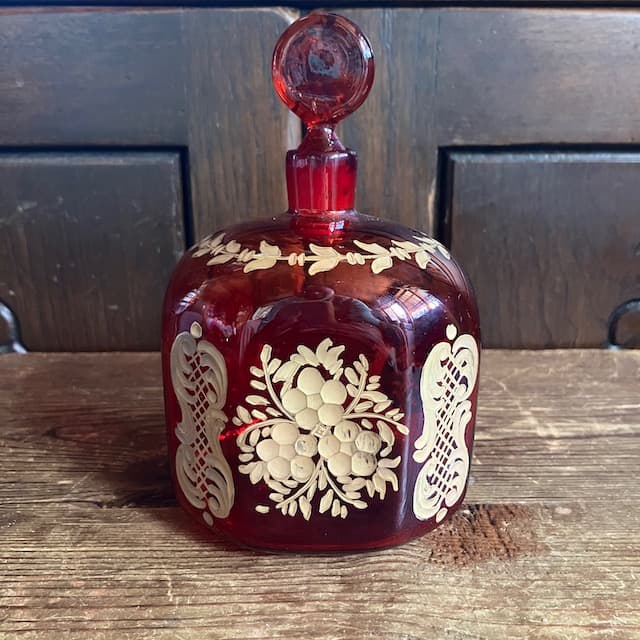 エナメル金彩 吹きガラス ルビーガラス パフューム ボトル リキュールボトル