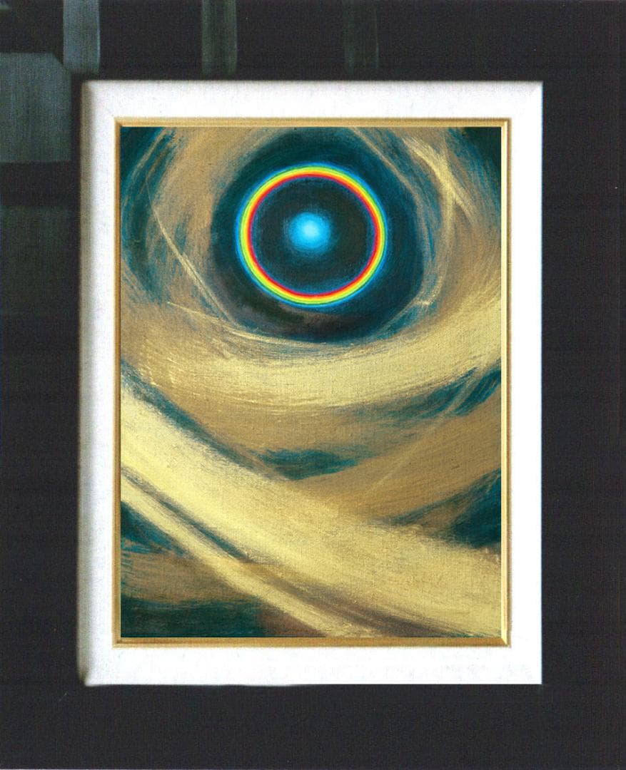 油絵 菅家令子 絵 絵画インテリア額付(青緑＋金色の枠)F4-G232023祈り