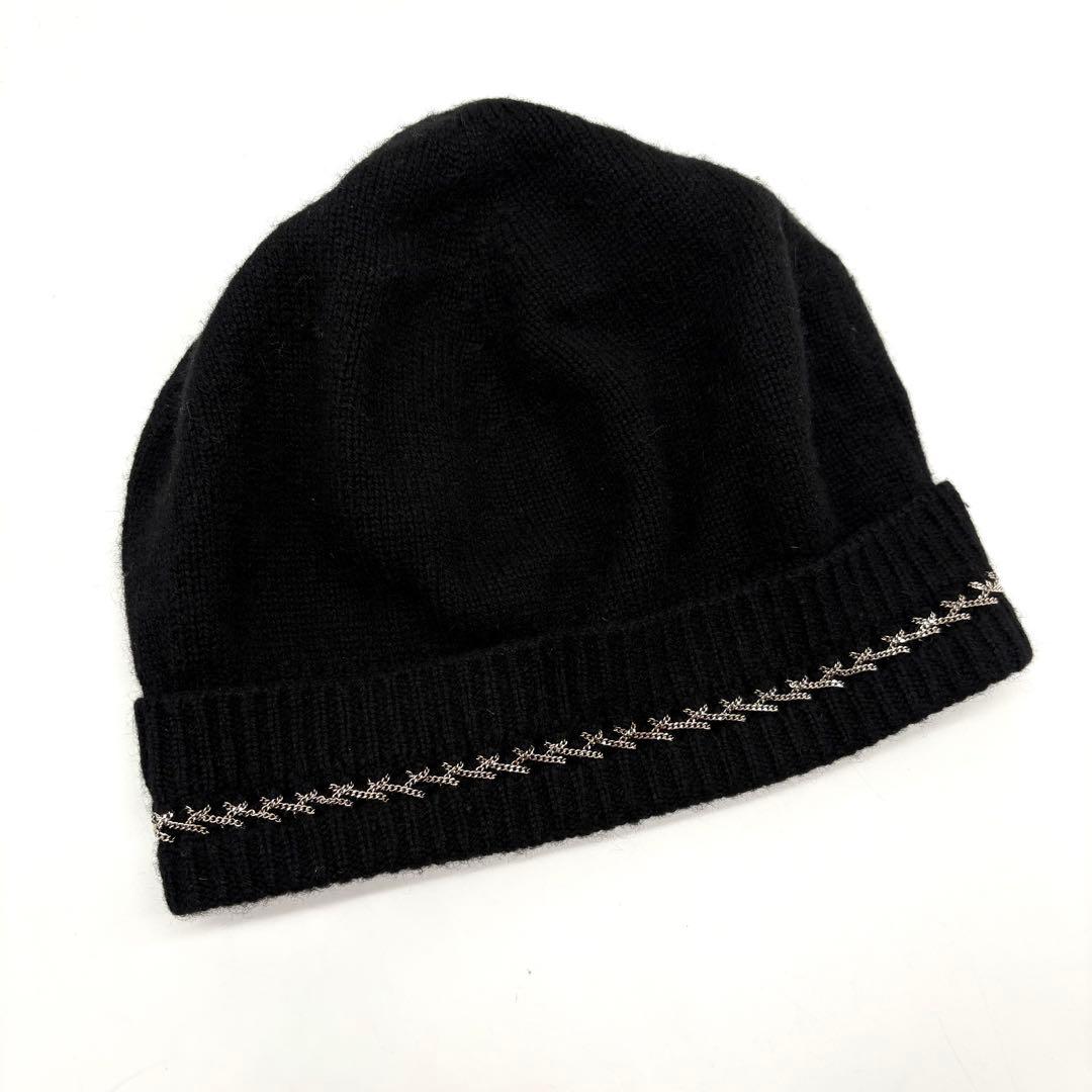【極美品】CHANEL シャネル ニット帽 チェーン ココマーク カシミヤ 黒