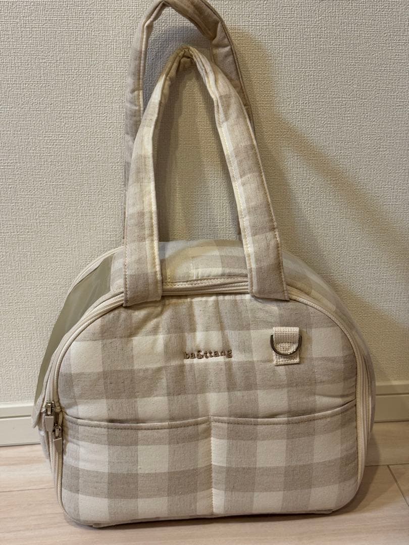 ベージュチェック キャリーバッグ 小型犬用　SMサイズ　ba&ttang