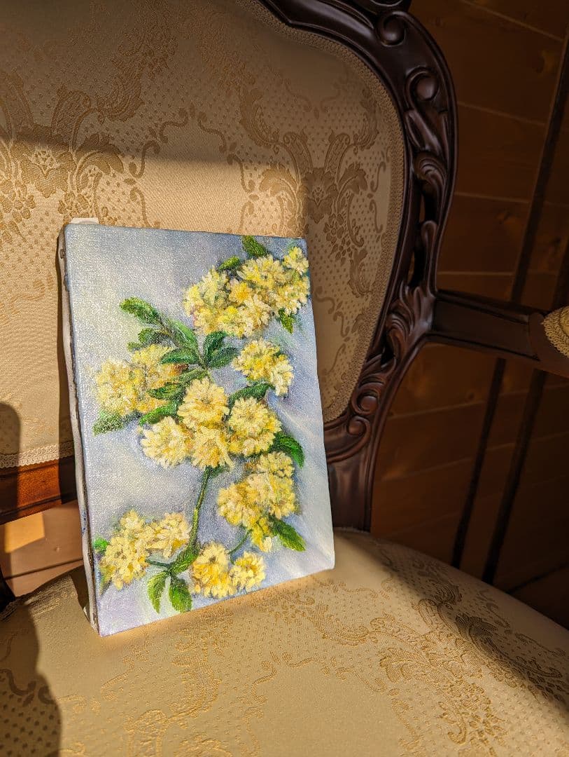 風景画 絵画 バラ ファインアート　静物画　黄色　花の絵画　モッコウバラ