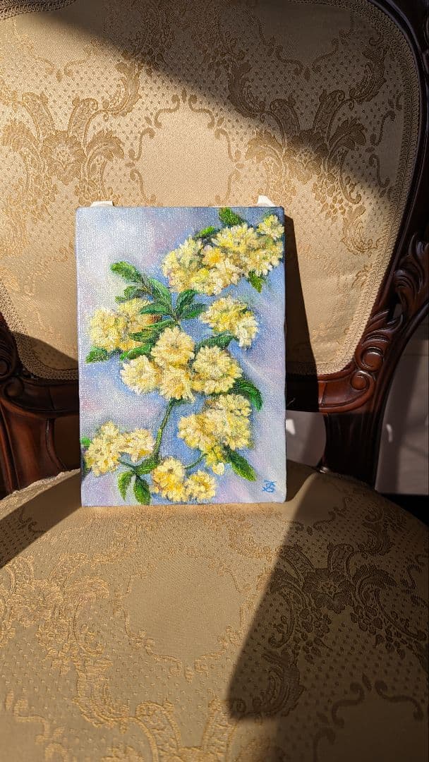 風景画 絵画 バラ ファインアート　静物画　黄色　花の絵画　モッコウバラ