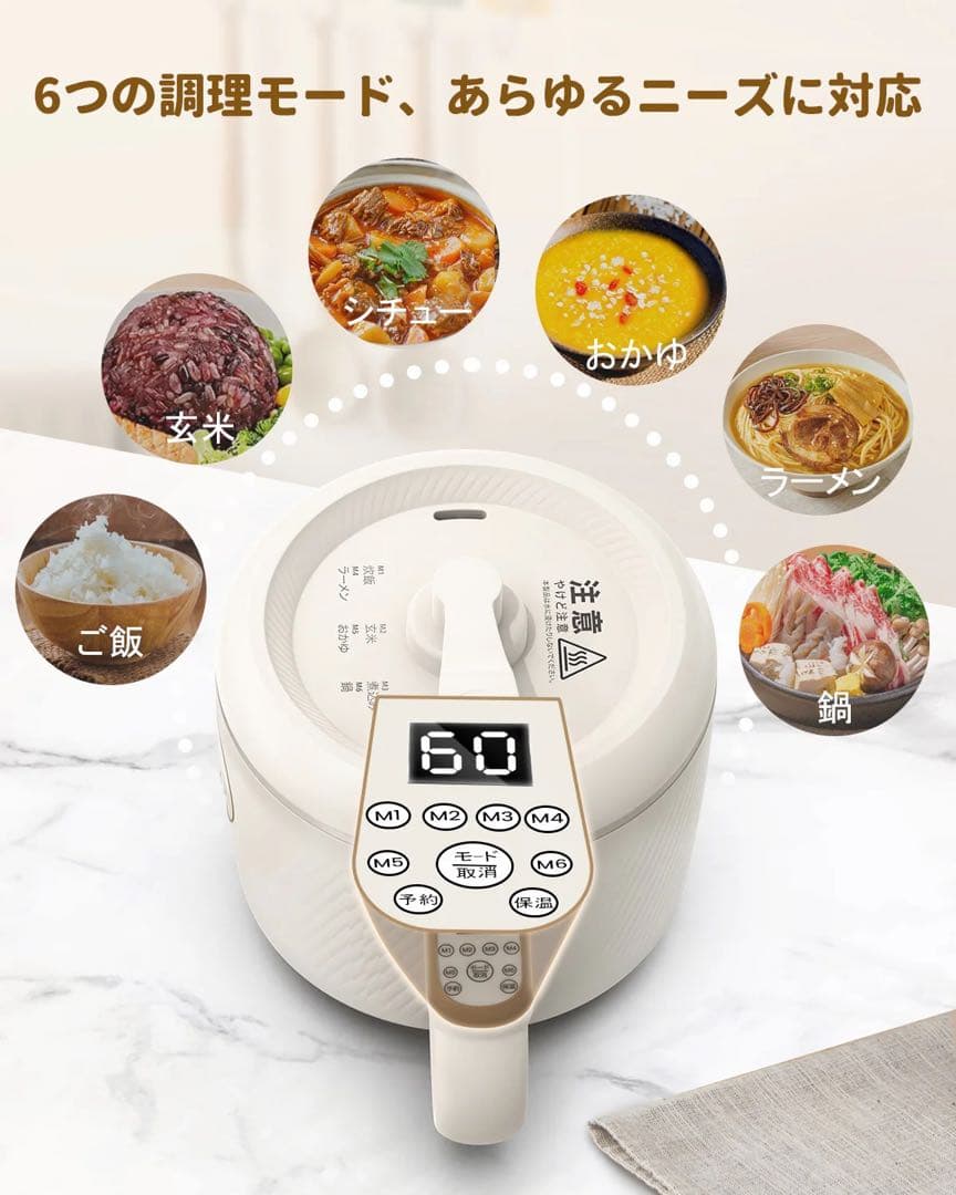新品！炊飯器　一人用　多機能ミニ　コンパクト　蓋つき2合炊き　料理　調理鍋　手鍋