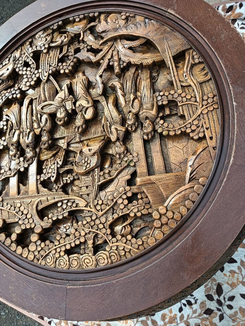 アンティーク彫刻家具 アジア 座卓 ちゃぶ台 猫脚 骨董