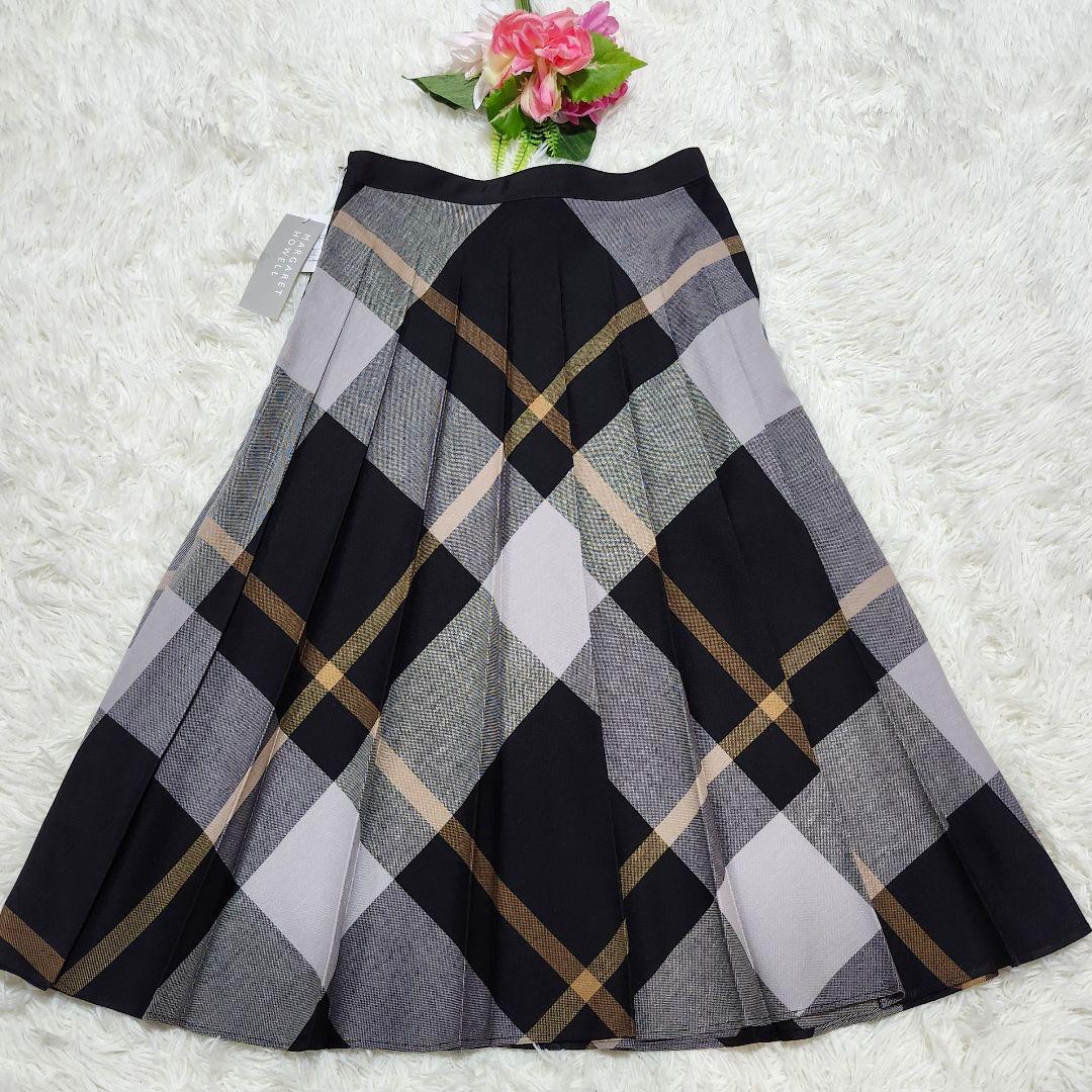 タグ付き☆マーガレットハウエル　ラージチェックウールブレンドスカート　プリーツ