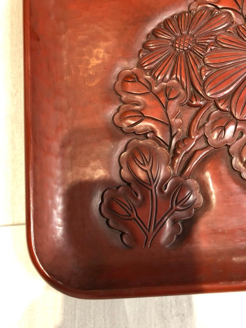 鎌倉彫　菊　竹　お盆　漆器　アンティーク