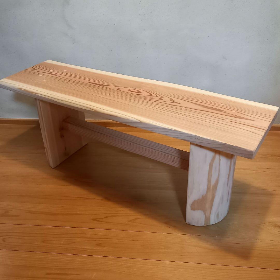 特別オーダー品　国産杉スツール、ベンチ　無垢一枚板&丸太半割りログ脚使用