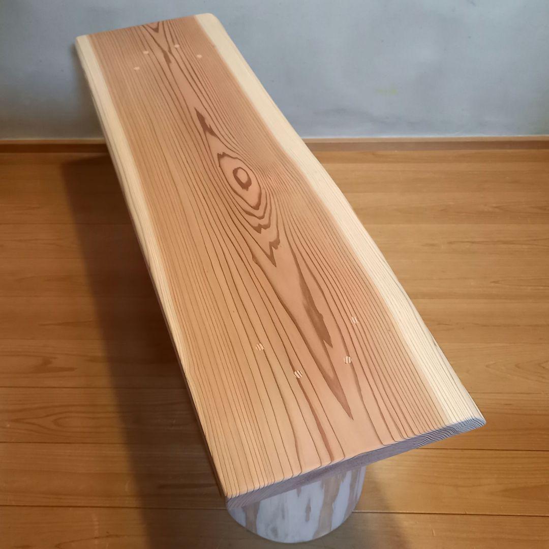 特別オーダー品　国産杉スツール、ベンチ　無垢一枚板&丸太半割りログ脚使用