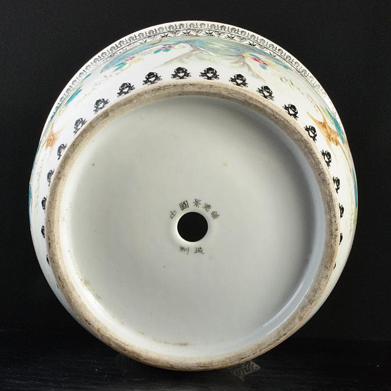 中国　中国景徳鎮制造款　粉彩　漢詩花鳥文　大鉢　F　R5829B