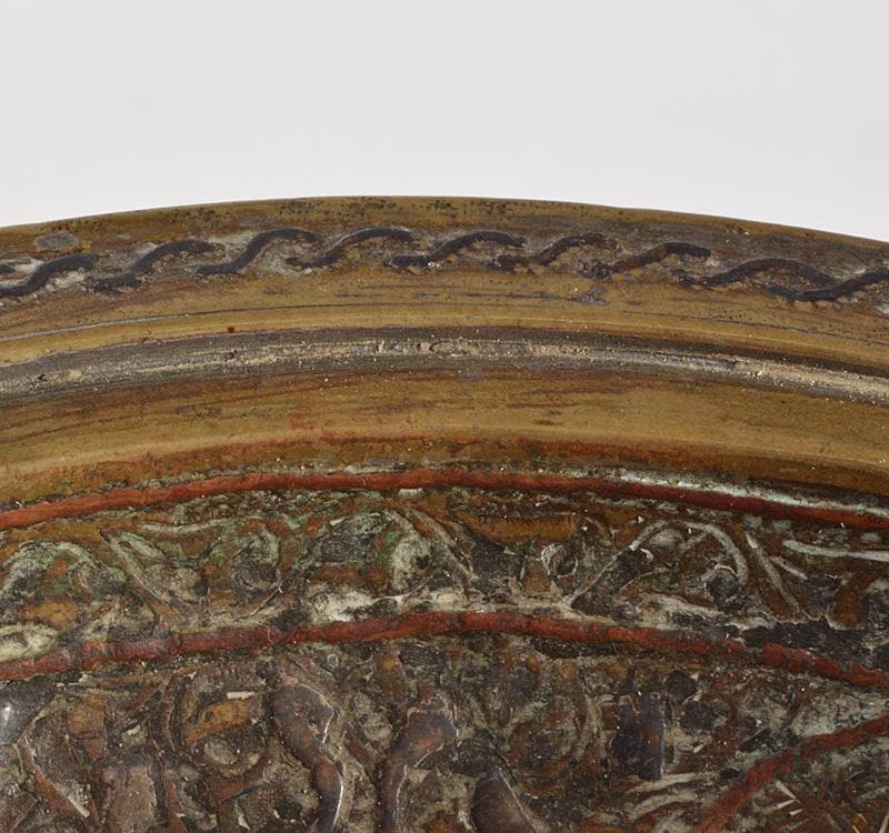 中国　チベット　古銅鍍金象嵌　饕餮文　皿　V　R5205