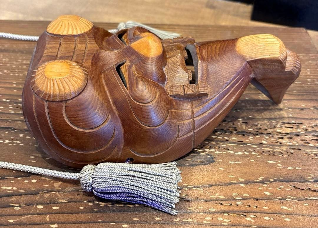 【良品・壁掛け可能です】木製 翁面　木彫り 刻山