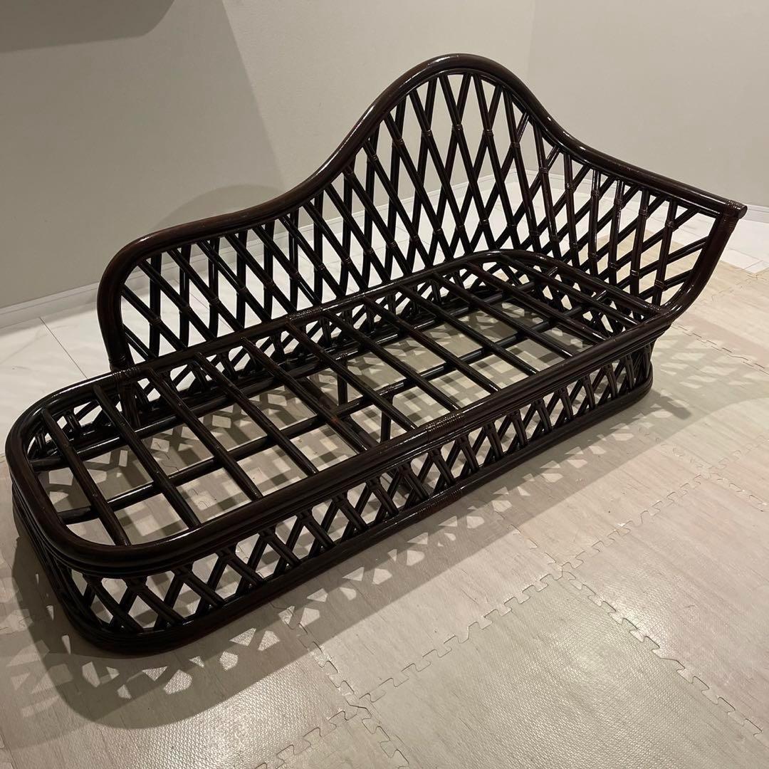 ラタン　籐　ソファーベンチ　長椅子　昭和レトロ　アンティーク