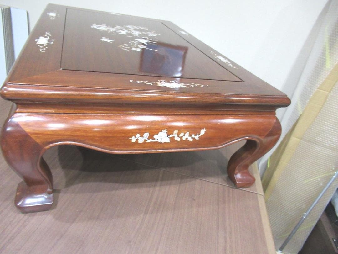 螺鈿家具 　螺鈿細工　 唐木 　花梨　鳥　花　テーブル　机　木製　ヴィンテージ