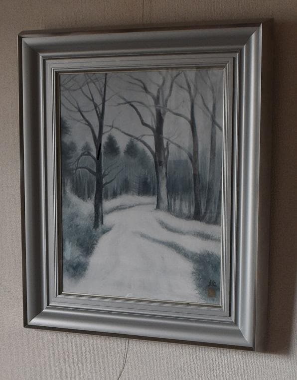 日本画家・川崎鈴彦　雪の道　日展評議員・日本美術家連盟理事