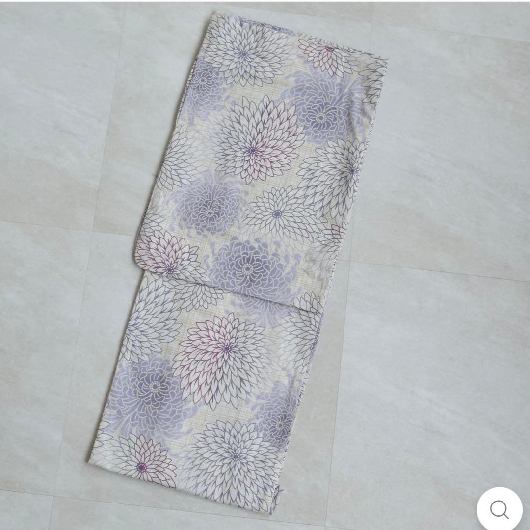 utatane ゆかた 先染め風ベージュに涼しげ糸菊　➕ 帯(ホワイト)