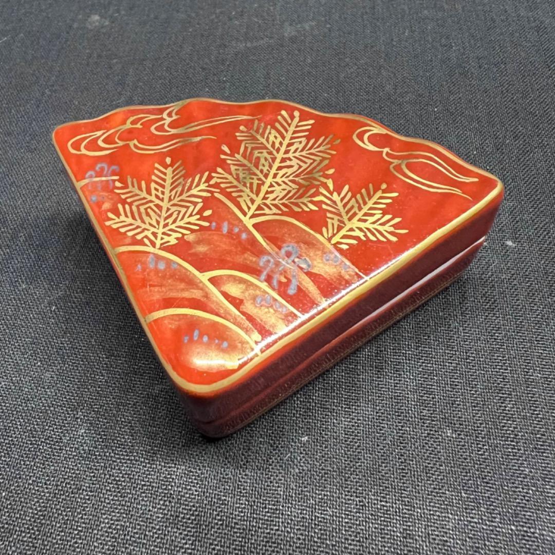 〇Ea右1020 香合 橋本龍岳 金襴手 扇面香合  香道具 茶道具
