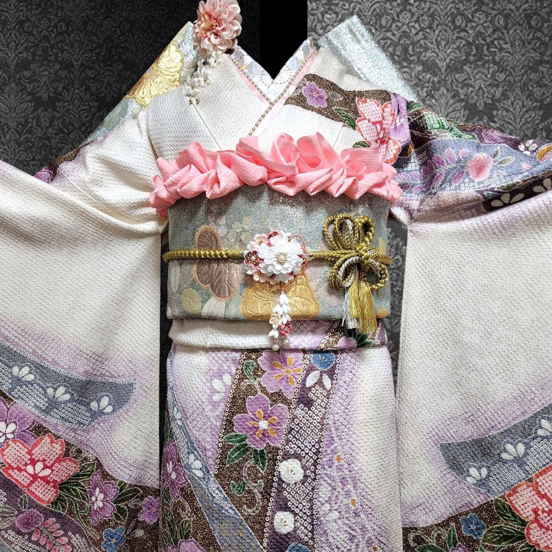 振袖フルセット(8点)・成人式・総絞り・エンボス加工・胴裏正絹・正絹・逸品