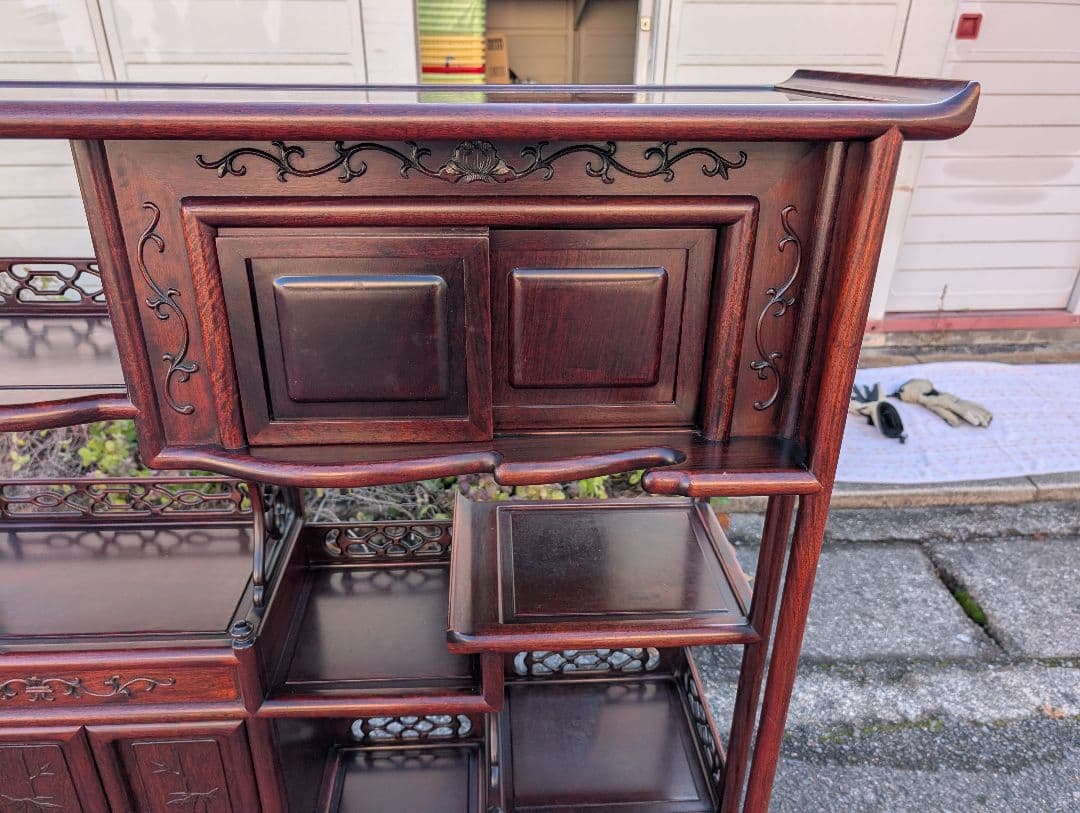 花梨製 茶箪笥 無垢材 飾り棚 和家具 唐木 引取可