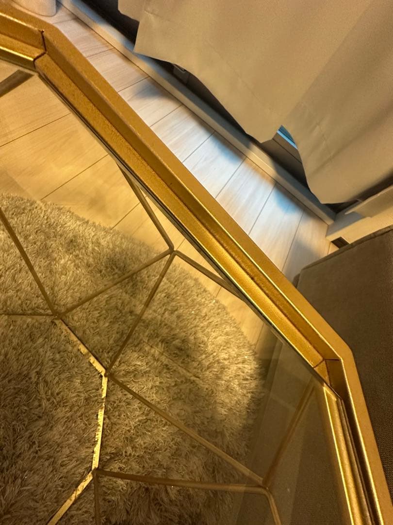 八角形ガラスローテーブル ゴールド