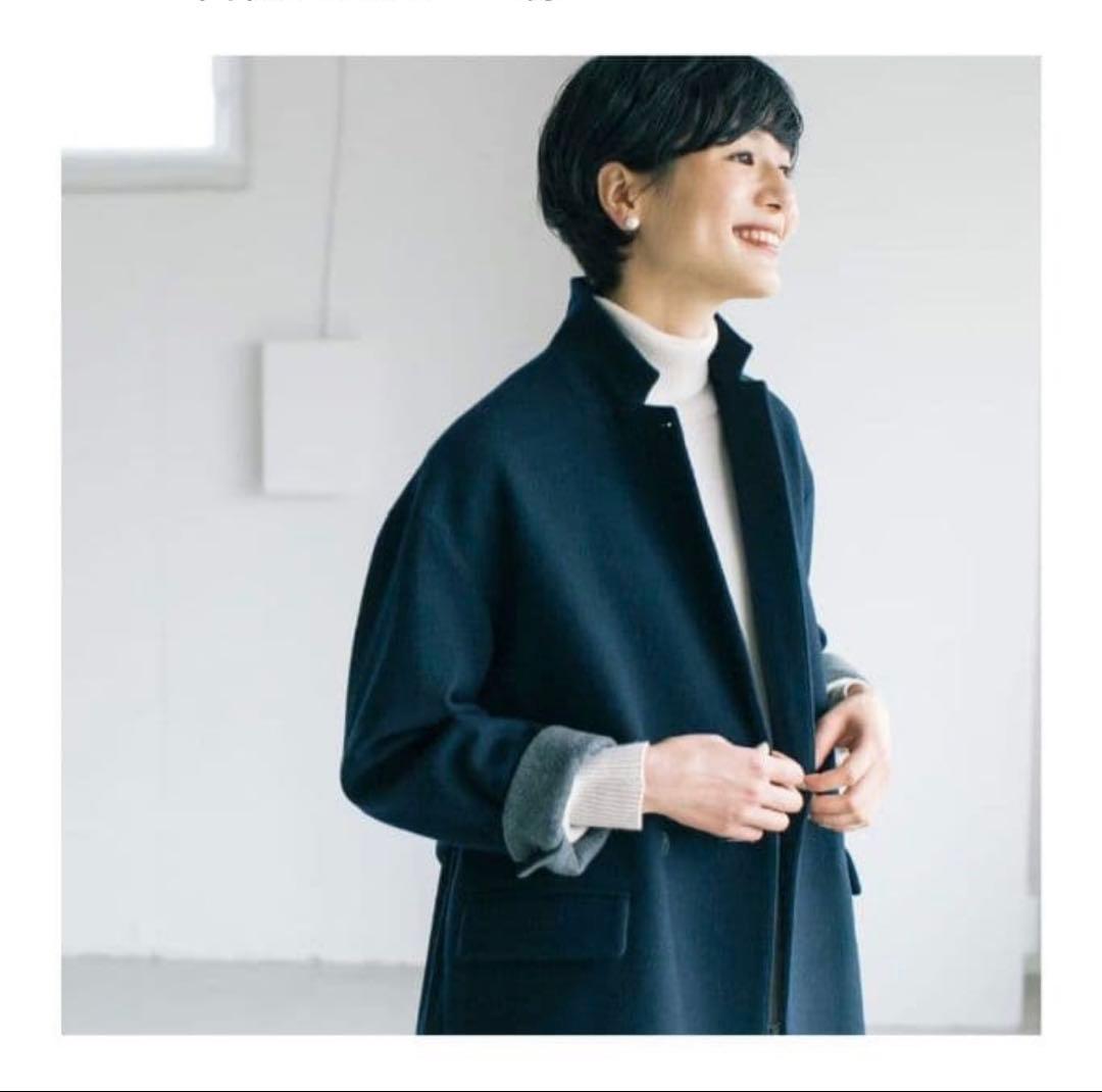 北欧暮らしの道具店　3WAYアレンジ襟のかろやかチェスターコート　F ネイビー