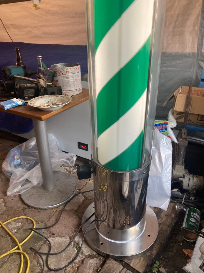 サインポール　理髪店回転灯 緑白　稼働品