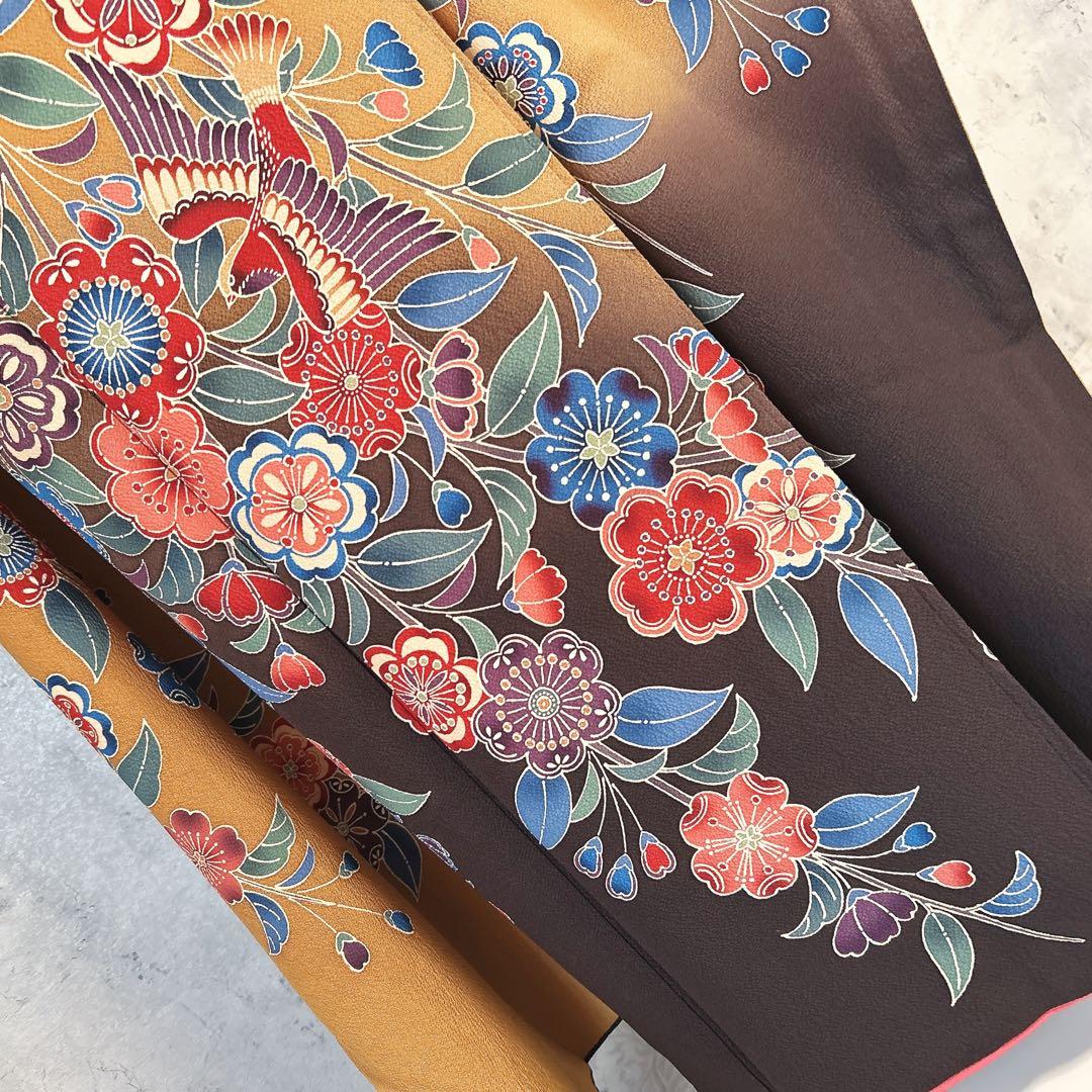 振袖　フルセット　紅型　黄色　花鳥文様　小鳥　華やか　豪華　m2