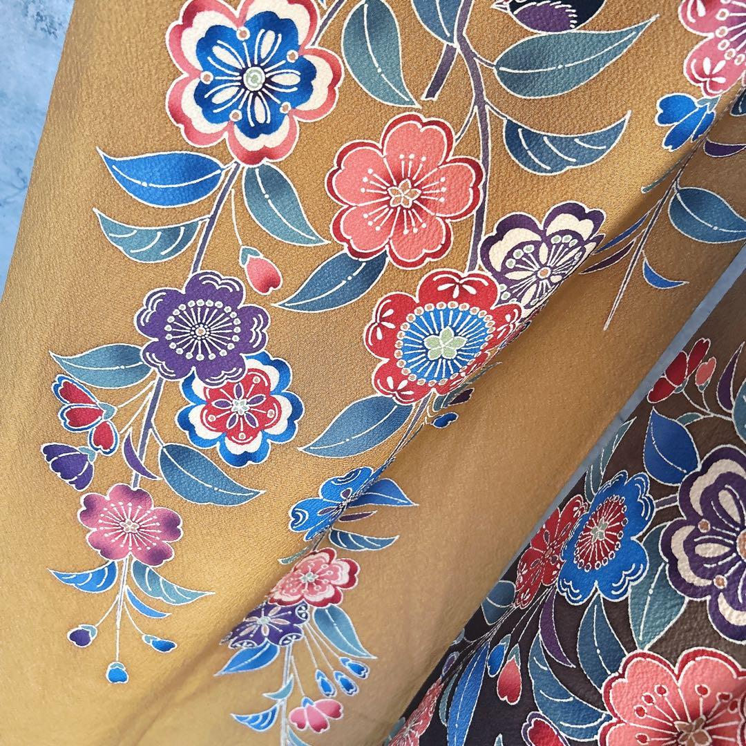 振袖　フルセット　紅型　黄色　花鳥文様　小鳥　華やか　豪華　m2