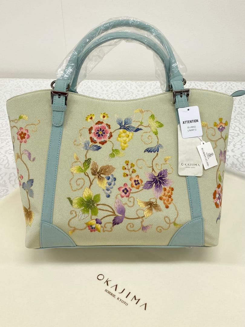 岡重謹製 未使用品 OKAJIMA バッグ 京友禅 金彩 葡萄唐草 正絹