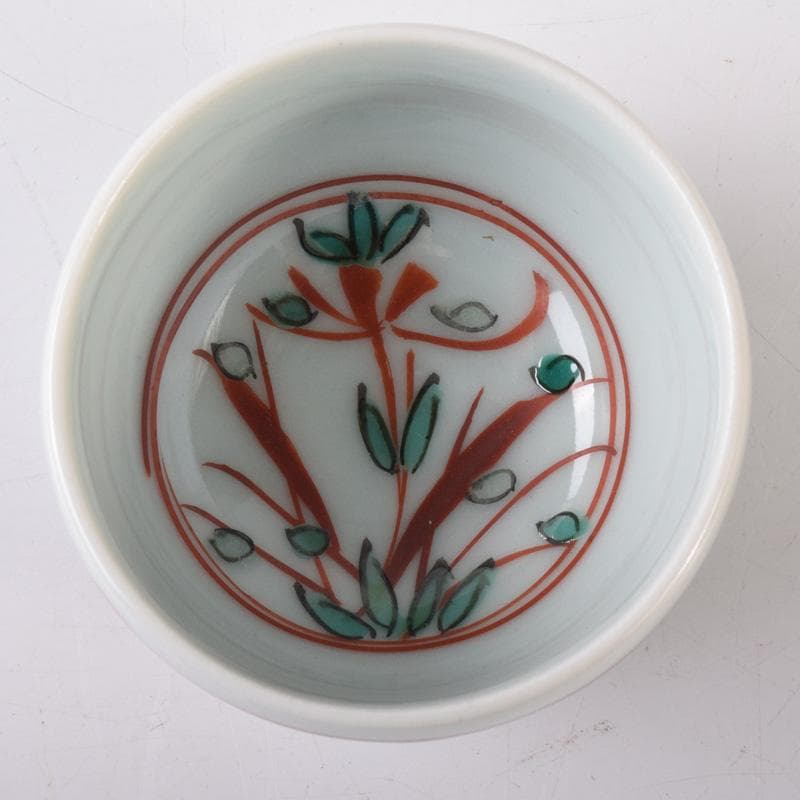 加藤卓男　幸兵衛窯　呉須赤絵　鳥草文　酒杯　盃　共箱　V　7249