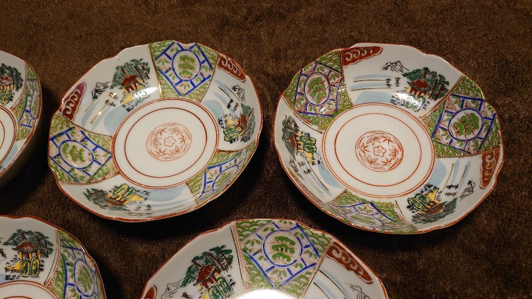 古伊万里　伊万里　なます皿　色絵　山水　５客