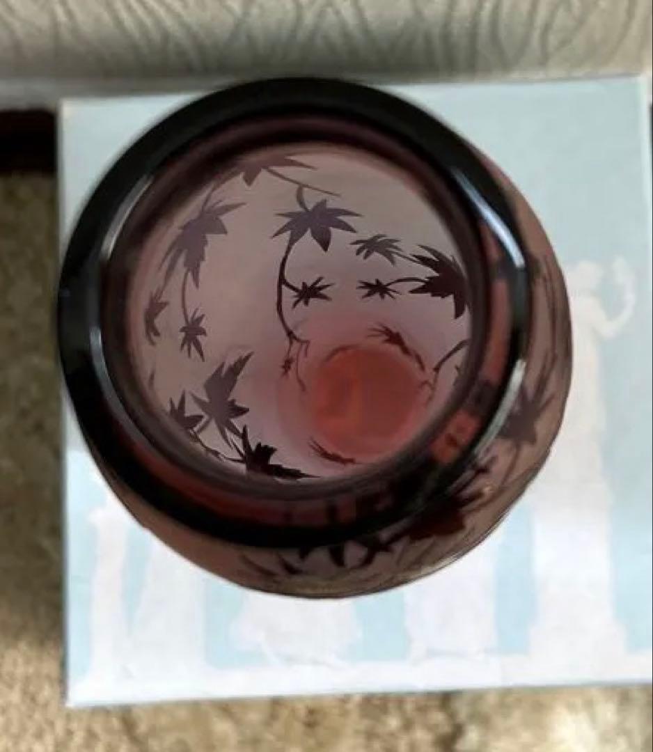 作品)サンドブラストもみじ模様のガラス花瓶 約20cm