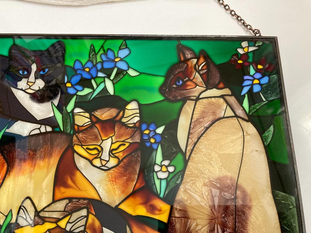 2001年 大判 ティファニー キャット ジョン・ベーカー ステンドグラス 猫