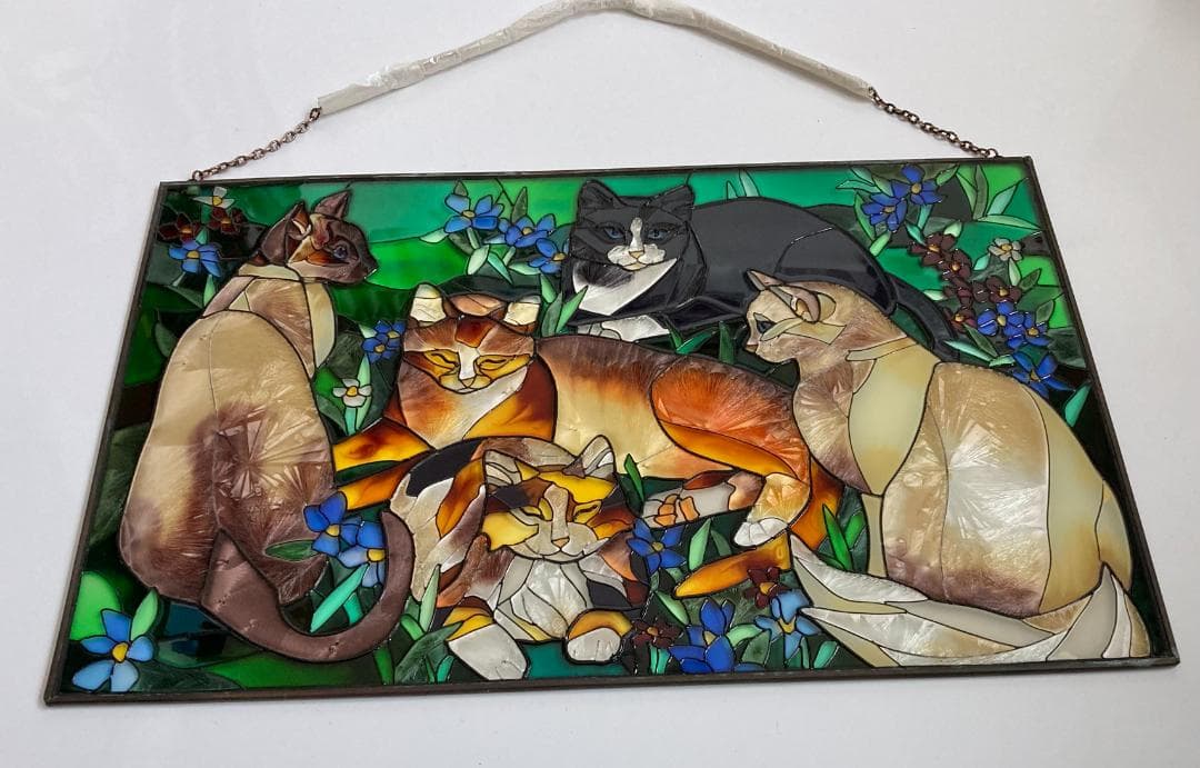 2001年 大判 ティファニー キャット ジョン・ベーカー ステンドグラス 猫
