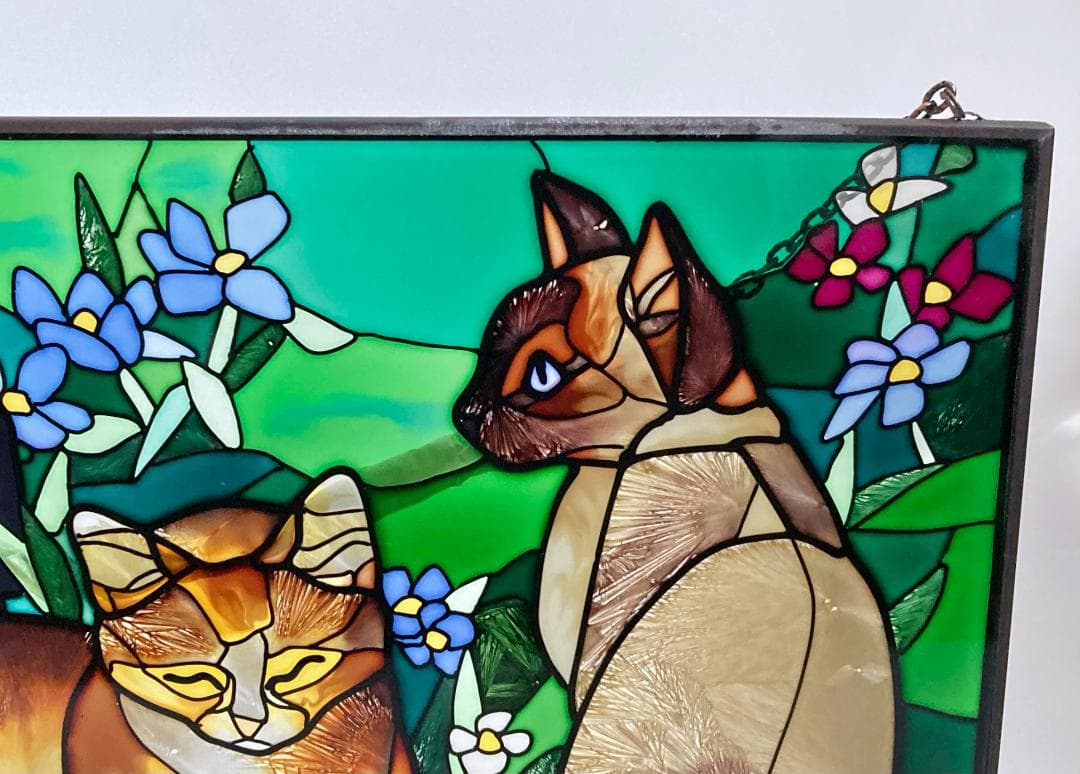2001年 大判 ティファニー キャット ジョン・ベーカー ステンドグラス 猫