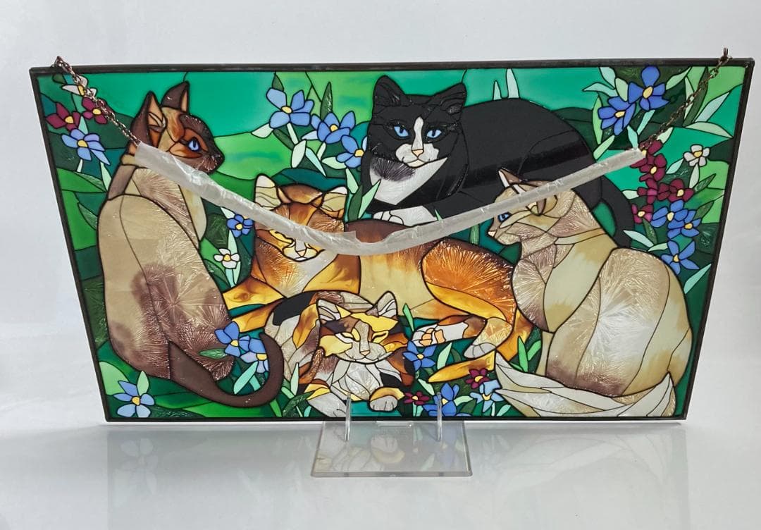 2001年 大判 ティファニー キャット ジョン・ベーカー ステンドグラス 猫