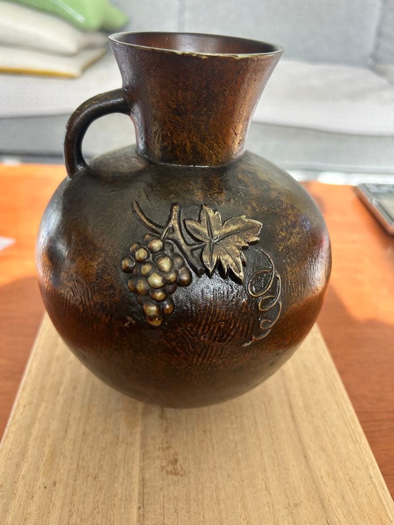 金属製ブドウ装飾壺 白銅製　葡萄罐　花瓶　置物　コレクション在銘