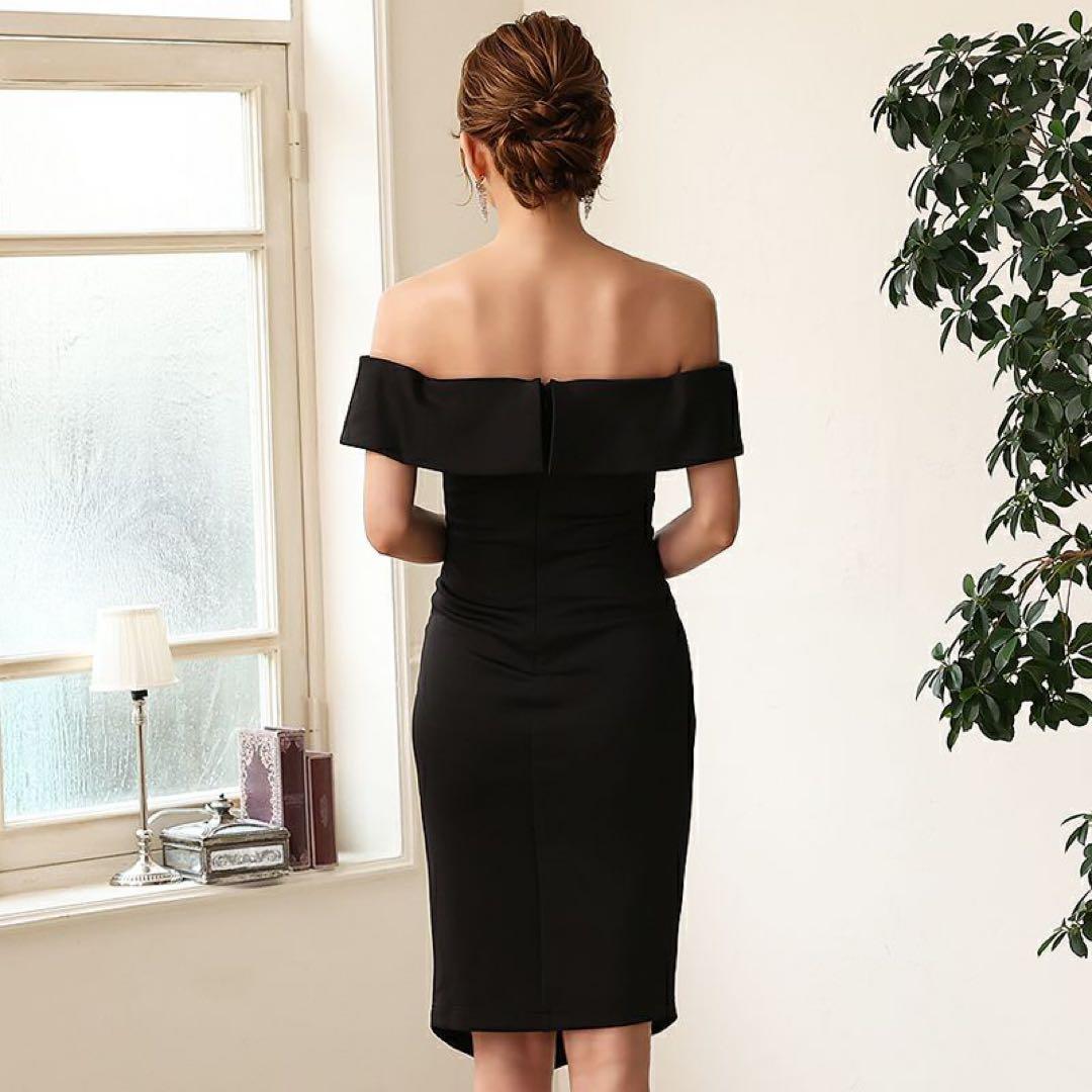 Veautt スリット オフショルダー 膝丈ドレス