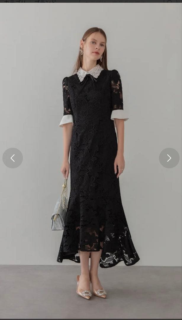 Leja パールカラーボウタイフラワーレースフィッシュテールワンピース