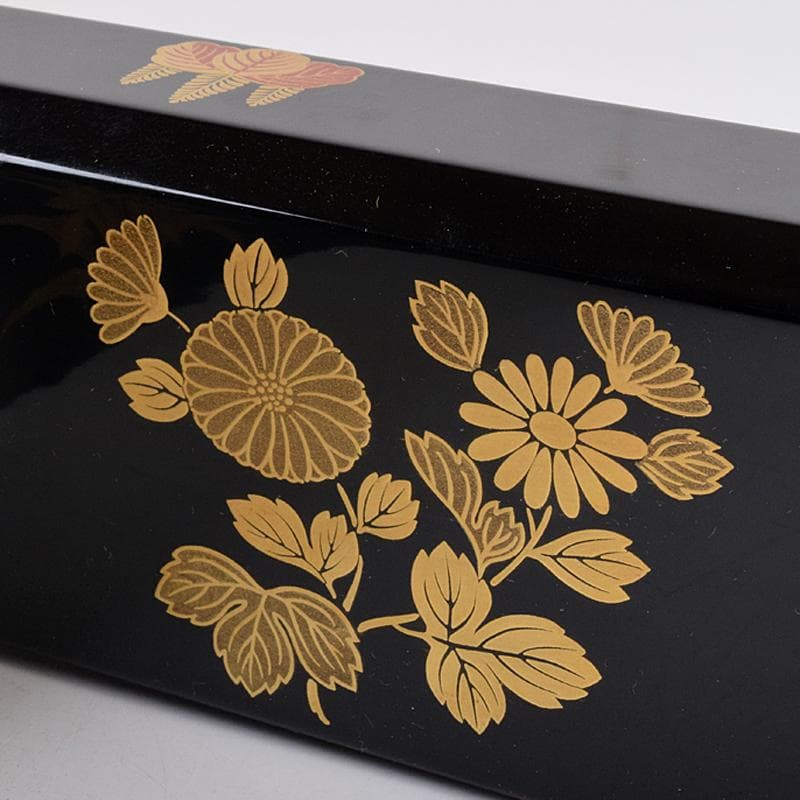 茶道具　塗師　宗勝作　真塗　菊桐四君子蒔絵　炉縁　共箱　V　8398A