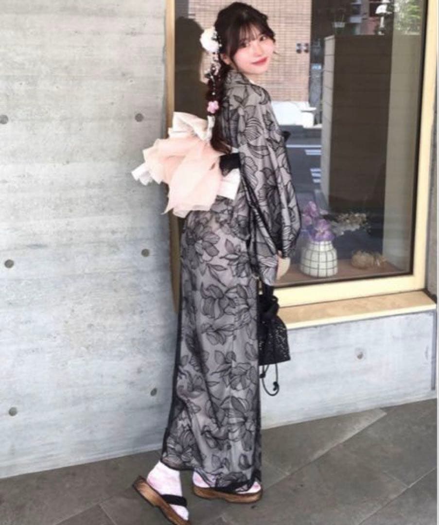 3点セット2Wayチュール花柄セパレート浴衣　下駄　ベルト　巾着グレイル　GRL