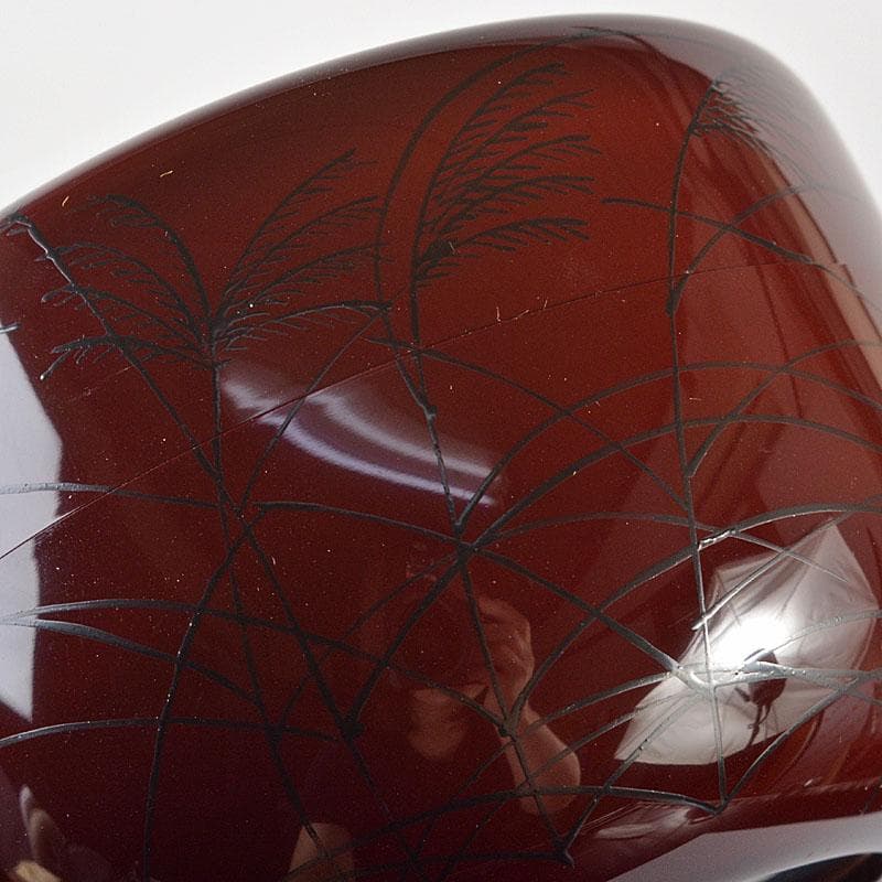 茶道具　加賀蒔絵師　竹内幸斎作　螺鈿装飾　鈴虫蒔絵　平棗　共箱　V　R6957