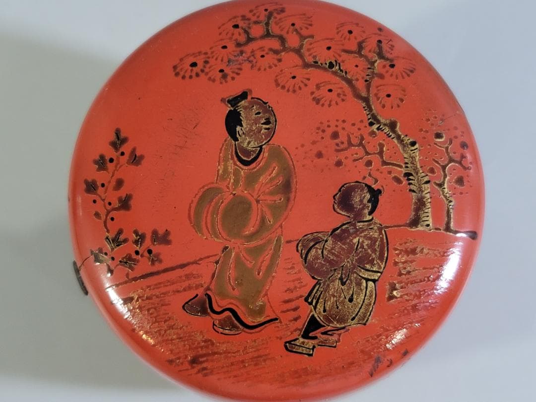 中国 朱塗 人物紋 時代棗 仕服 茶道具 DT612