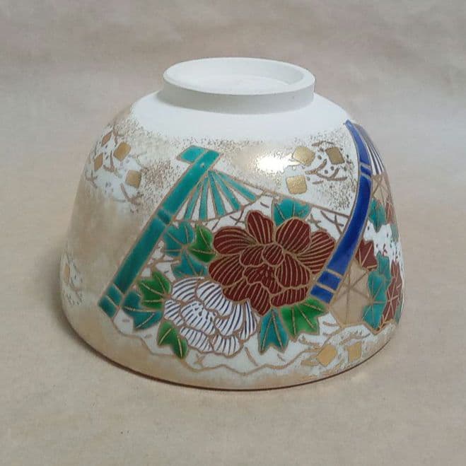 抹茶茶碗　亰焼　金砂子扇面