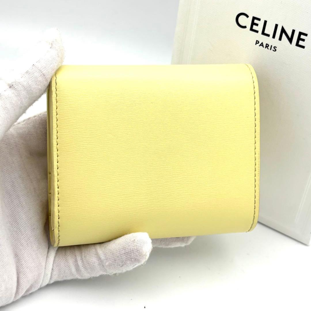 ☆保存袋付☆極美品☆セリーヌ 財布 スモールフラップウォレット トリオンフ 黄色