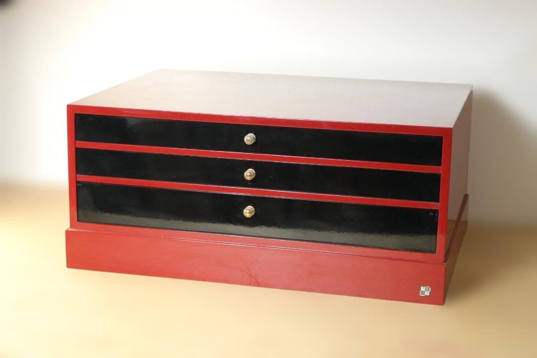 漆 島安 木製 レターケース 3段 引出し 書類ケース 卓上収納 工芸品