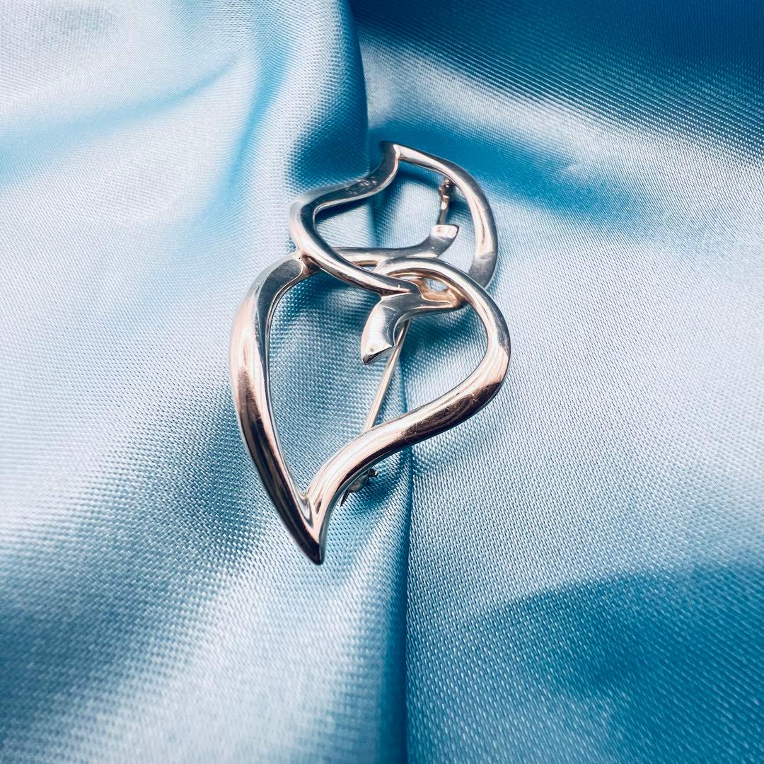 美品　ティファニー　シルバー　ブローチ　ダブル　リーフ