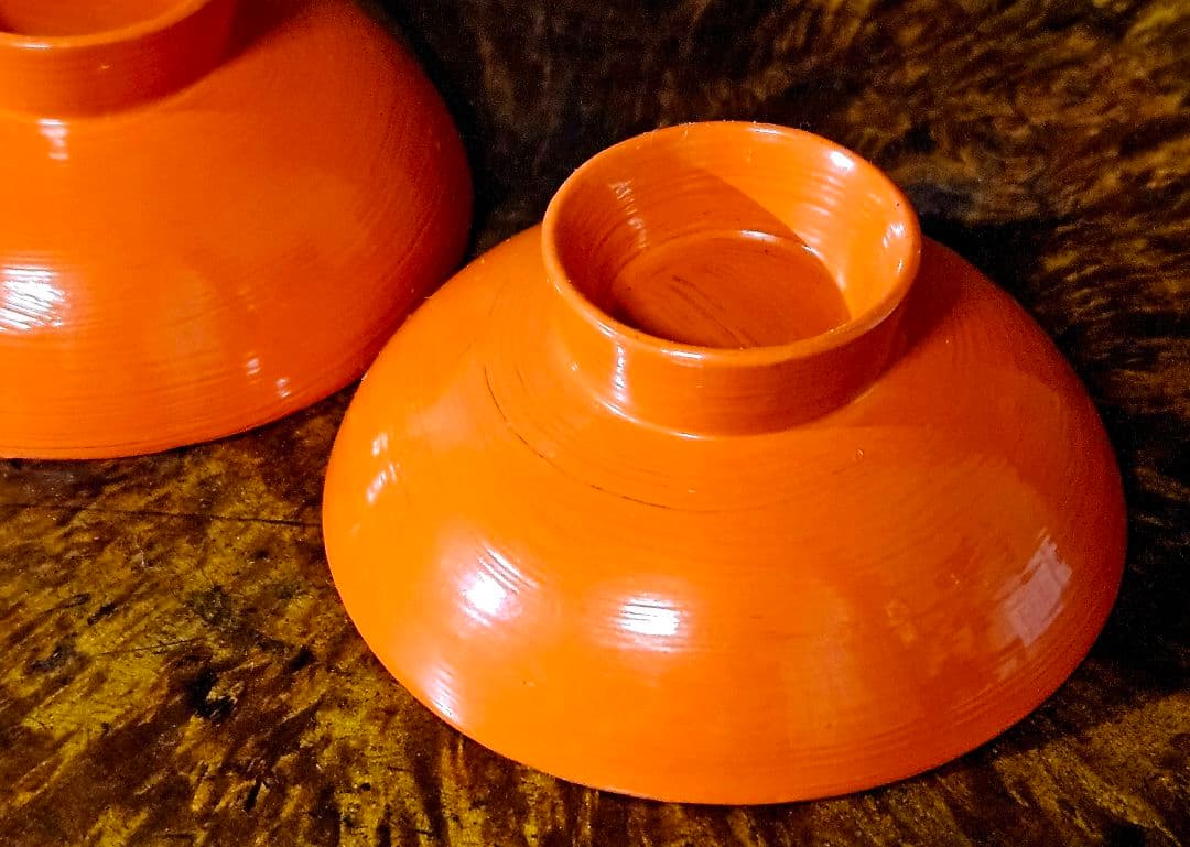 【時代古作品❗】明治時代頃　大徳寺好　洗朱漆塗盃　陶器製漆塗り　酒杯　酒器　2客