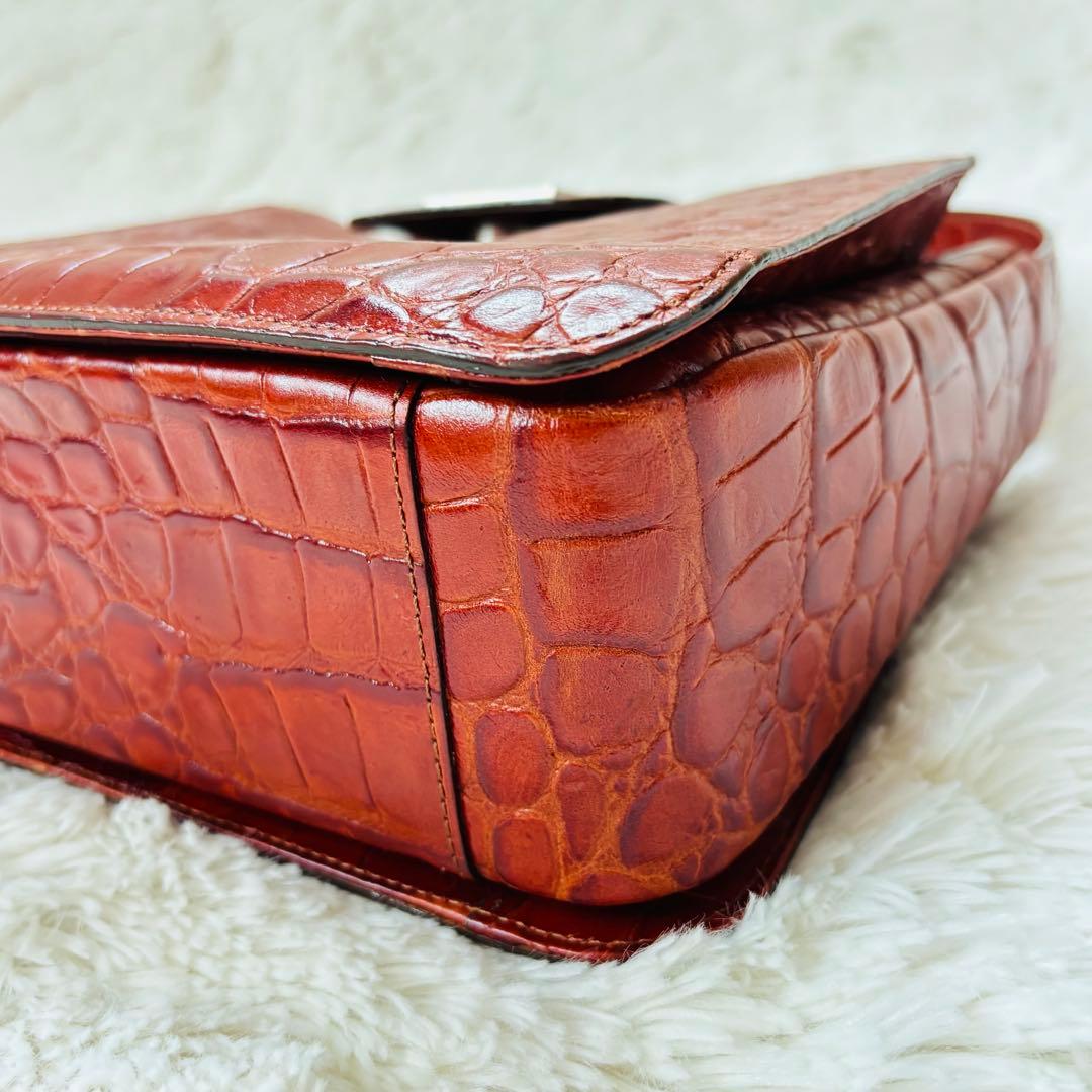 ガラバーニ　クロコダイル　ハンドバッグ　silverプレート　ブラウン　本革