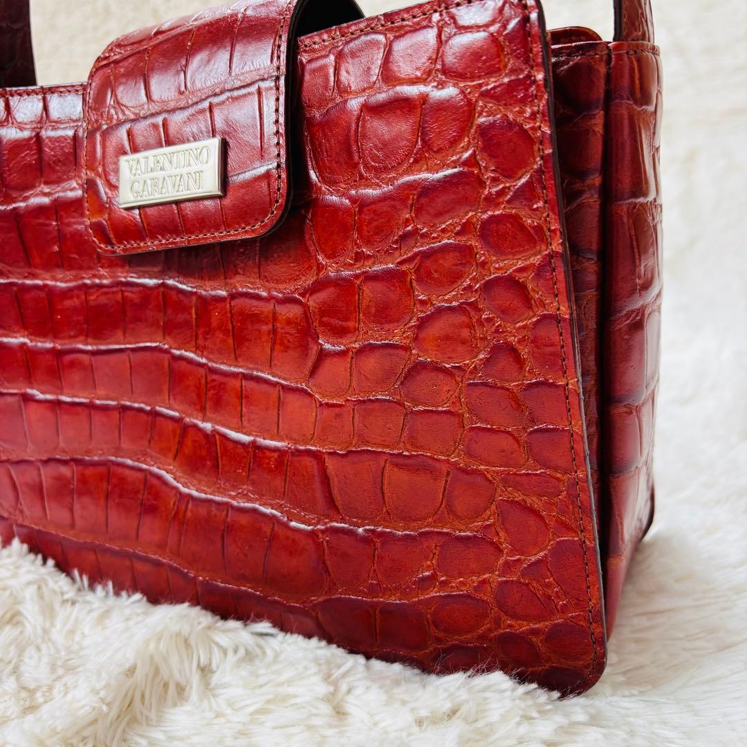 ガラバーニ　クロコダイル　ハンドバッグ　silverプレート　ブラウン　本革